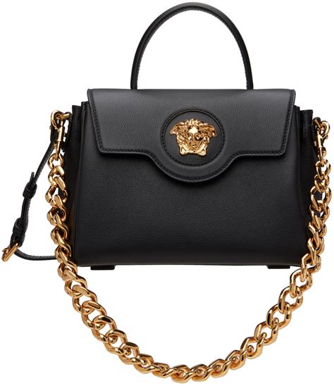 versace black patent leather handbag chain strap|VERSACE Patent Medusa Clutch With Chain Black.